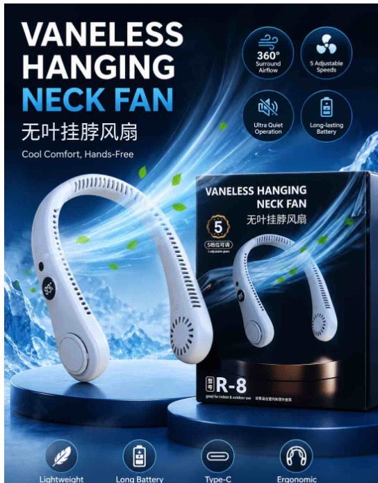 Vaneless Hanging Neck Fan - Hands-Free Cooling Anywhere